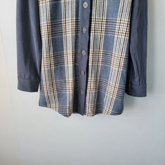 mystree women's shacket size S plaid corduroy button down blue - Picture 4 of 7